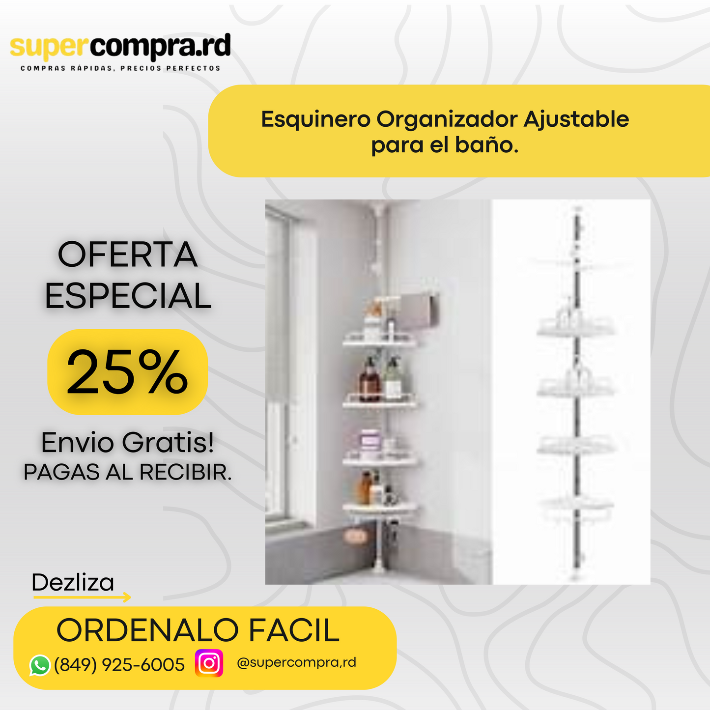 Estante Ajustable para Baño sin Taladro