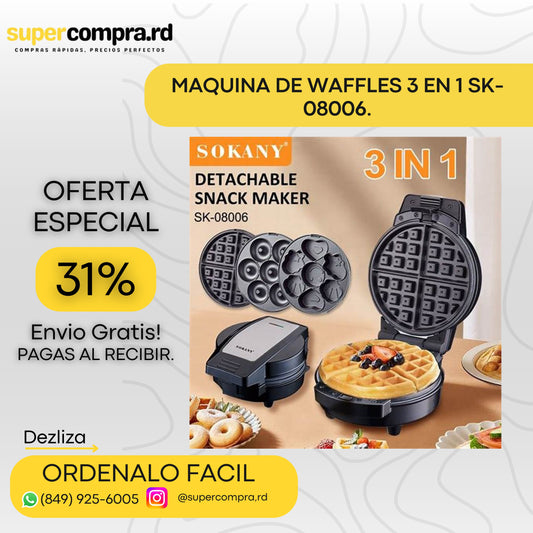 MAQUINA DE WAFFLES 3 EN 1 SK-08006