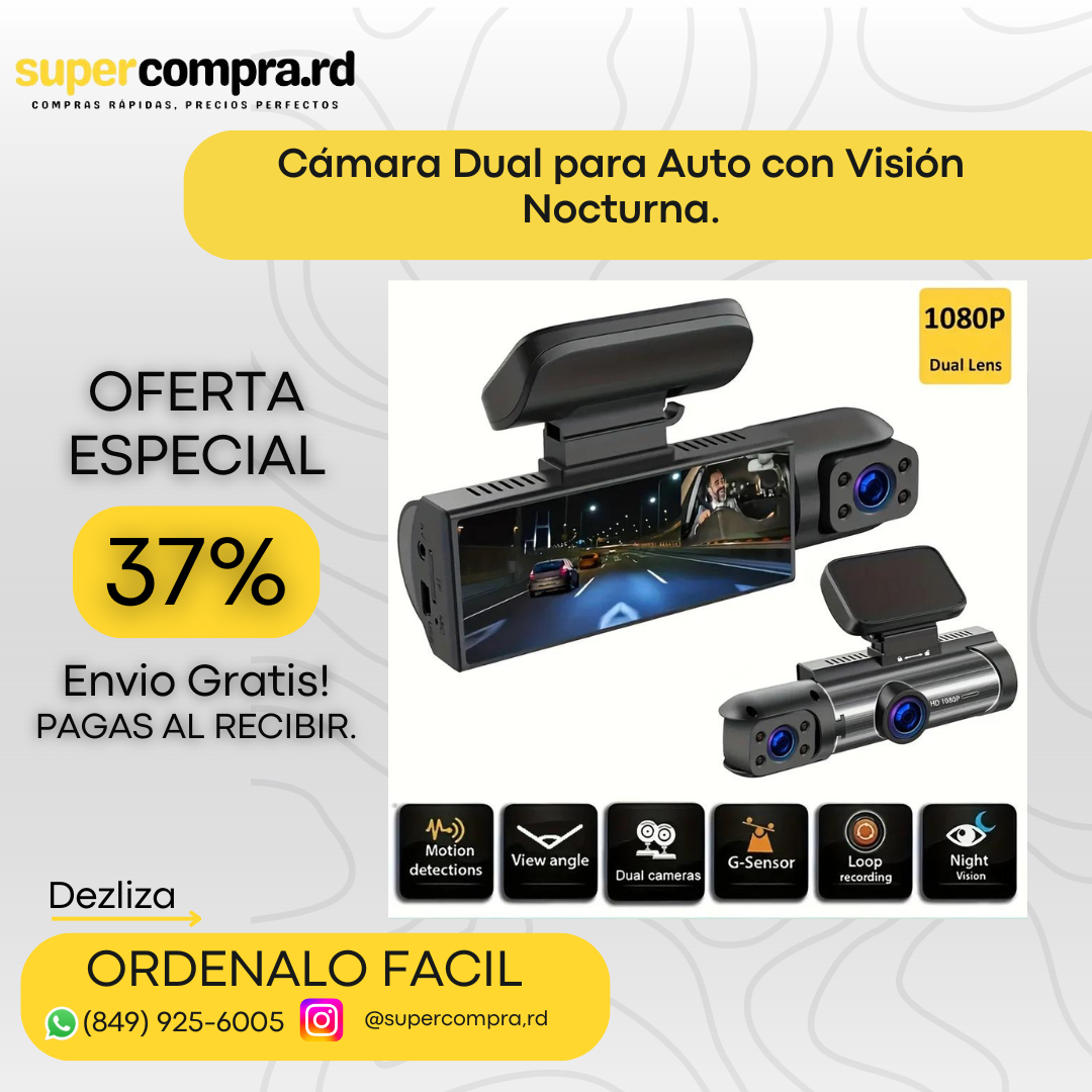 Cámara Dual para Auto con Visión Nocturna