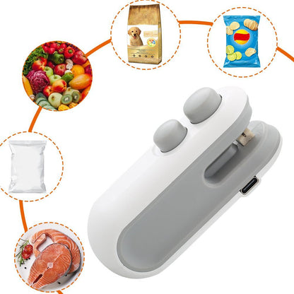 MINI SELLADOR DE BOLSAS 2 EN 1 CON CORTADOR (RECARGABLE)