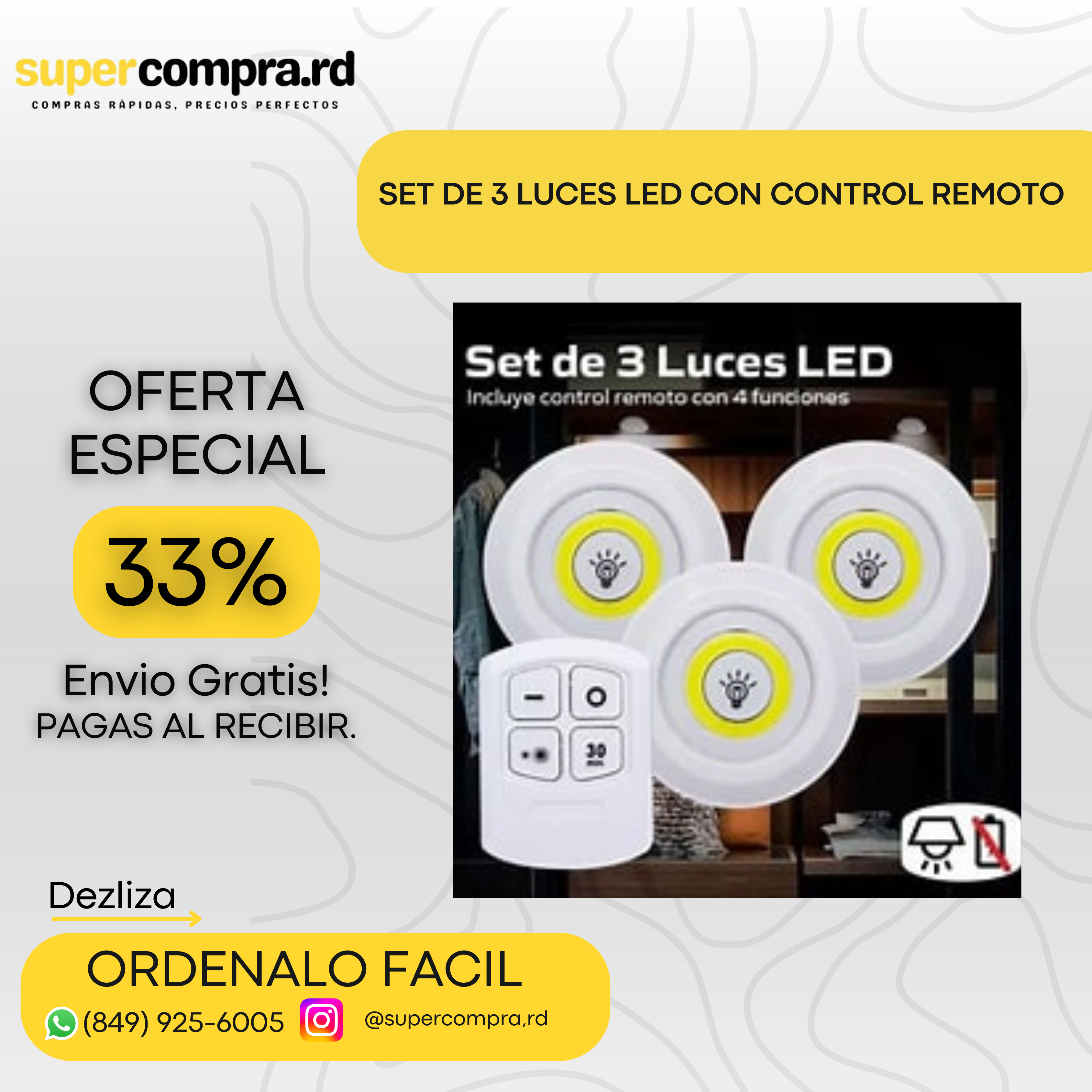 SET DE 3 LUCES LED CON CONTROL REMOTO